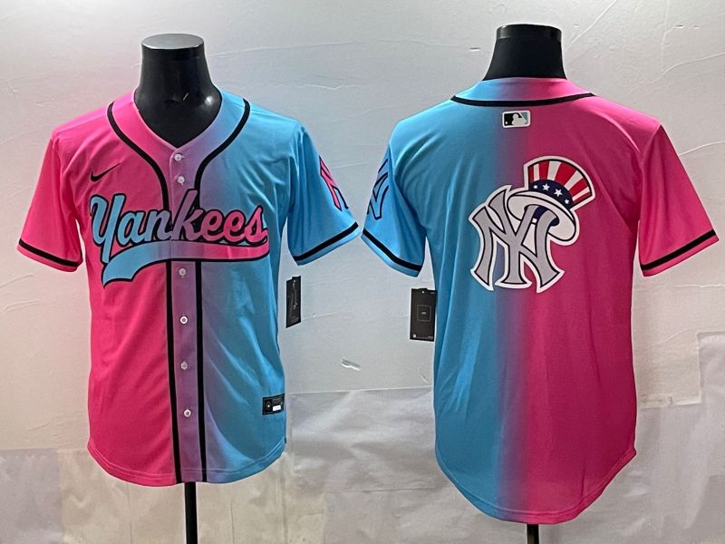Men 2025 New York Yankees Blank Blue pink Game Nike MLB Jersey style 0013->new york yankees->MLB Jersey